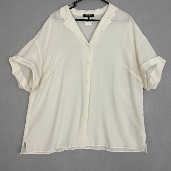 Lafayette 148 New York Shirt Womens 1X White Silk Button Front Rolled Sleeve - Picture 1 of 10
